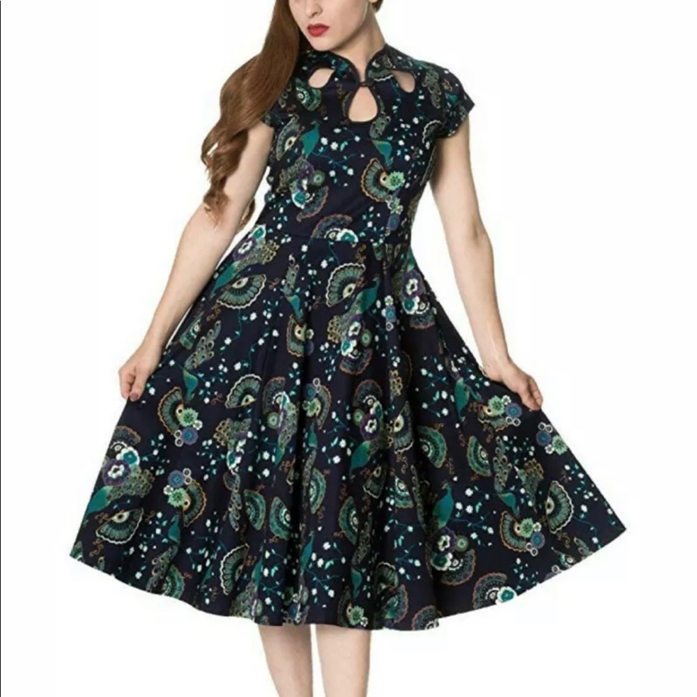 ModCloth Peacock Swing Dress Navy Small
